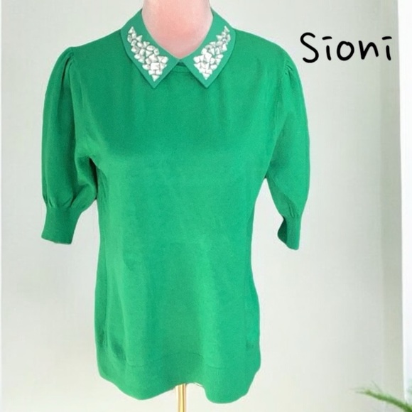 Sioni Women’s Embellished Collar Sweater New Kelly Green Small - Picture 1 of 9